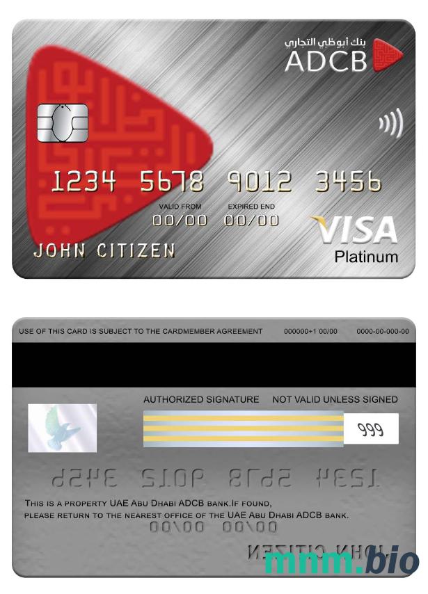 UAE Abu Dhabi ADCB bank visa platyna karta przykład w formacie PSD